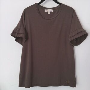 Michael Kors Ruffled Sleeved Top~L Olive Green